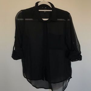 H&M Sheer Black Button Down Blouse